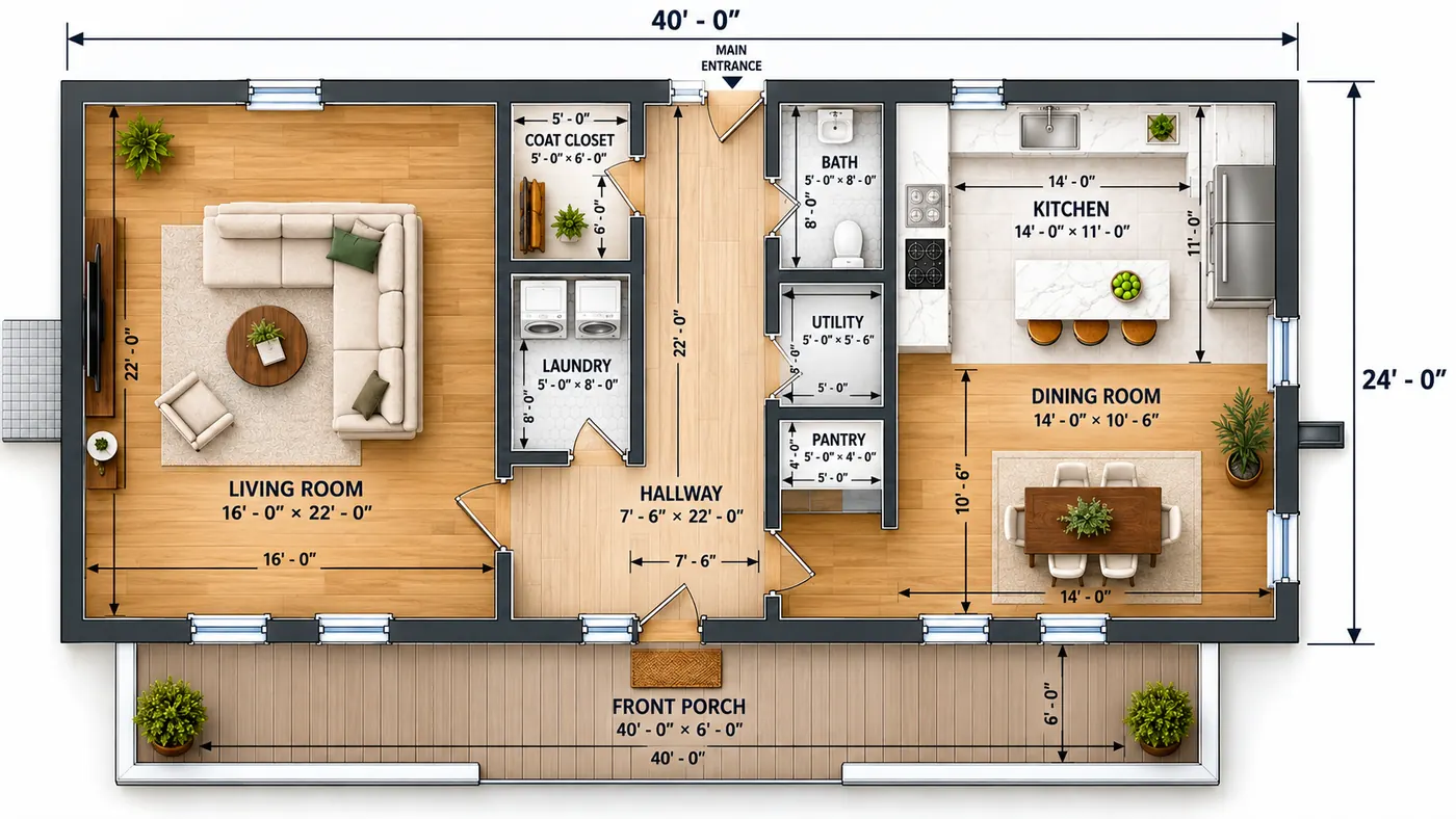 Flooring plan layout with room dimensions